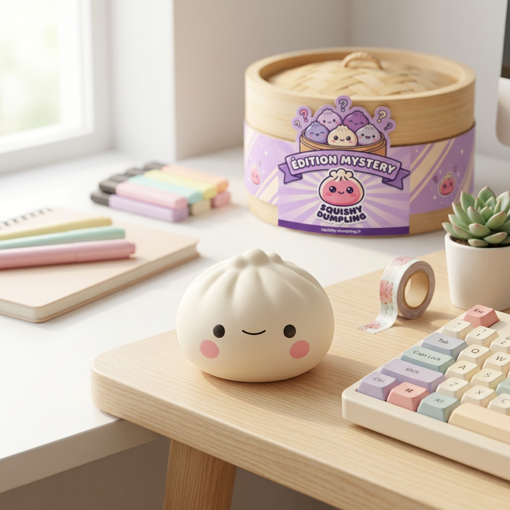 Dumpling Squishy Mystery Box 12-pack i sin kawaii-miljö