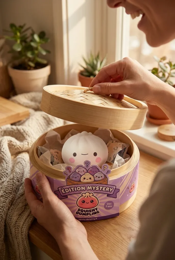 Dumpling Squishy Mystery Box 12-pack i unboxing-ögonblicket