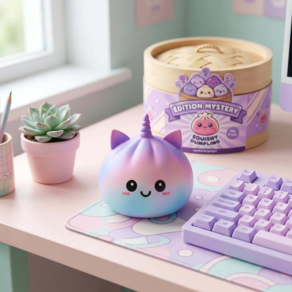 Jumbo Dumpling Squishy Unicorn Regnbåge i sin kawaii-miljö