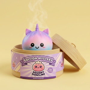Jumbo Dumpling Squishy Unicorn Regnbåge i sin bambu-ångkorg