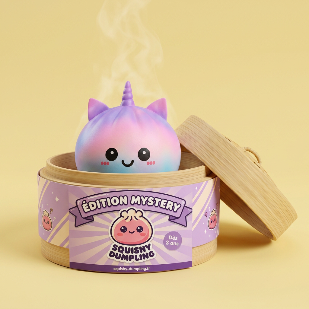 Jumbo Dumpling Squishy Unicorn Regnbåge i sin bambu-ångkorg