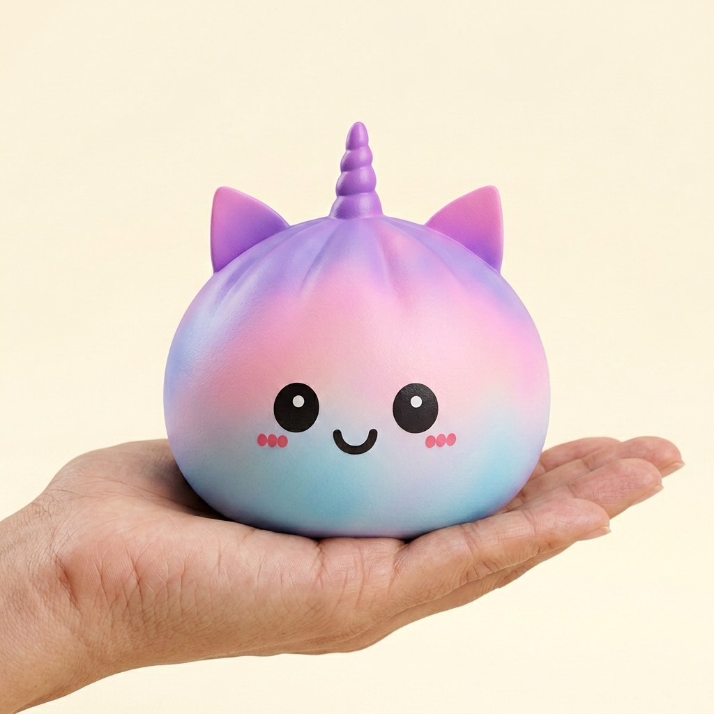 Jumbo Dumpling Squishy Unicorn Regnbåge i handen, verklig storlek