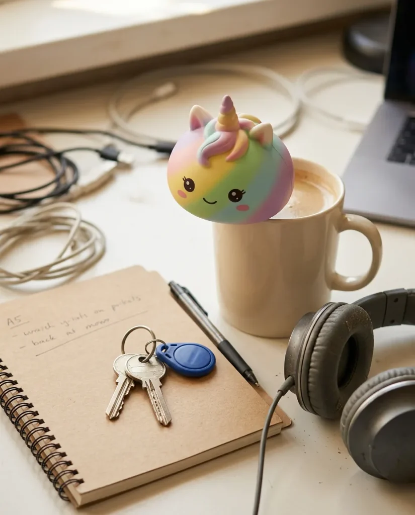 Jumbo Dumpling Squishy Unicorn Regnbåge på skrivbordet