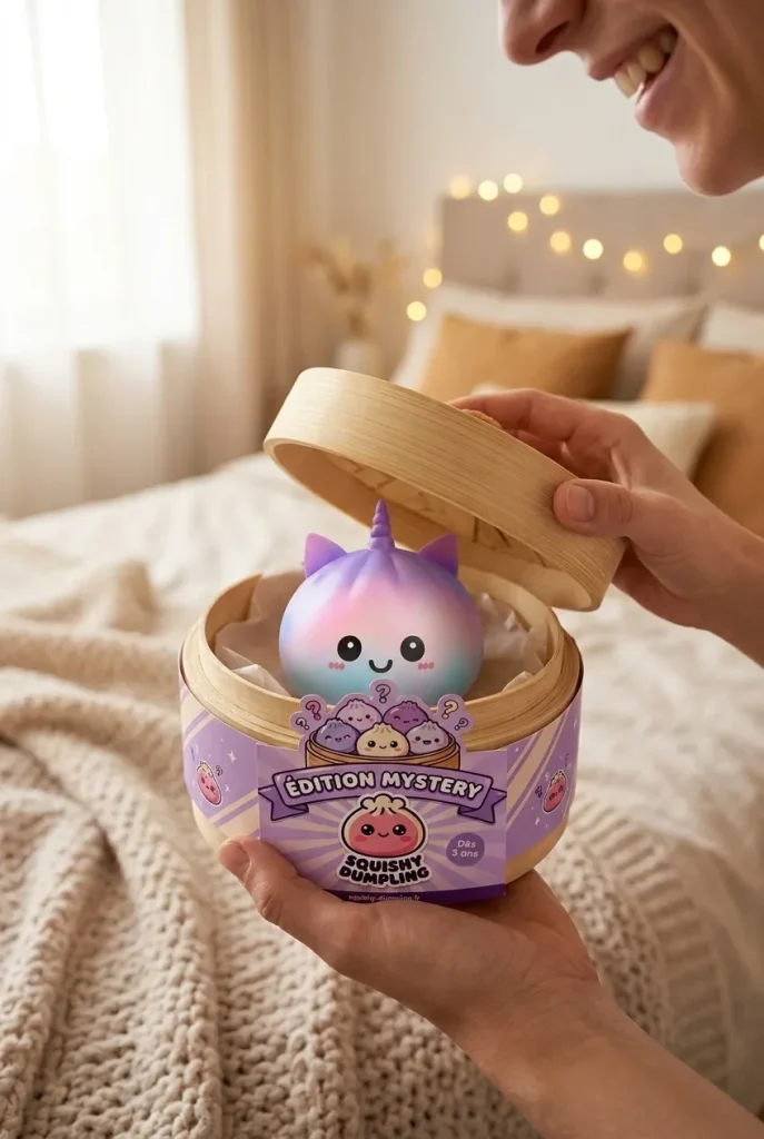 Jumbo Dumpling Squishy Unicorn Regnbåge i unboxing-ögonblicket