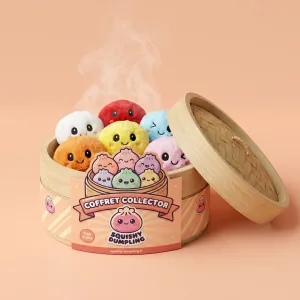 Dumpling Squishy Nyckelring 6-pack Plysch i sin bambu-ångkorg