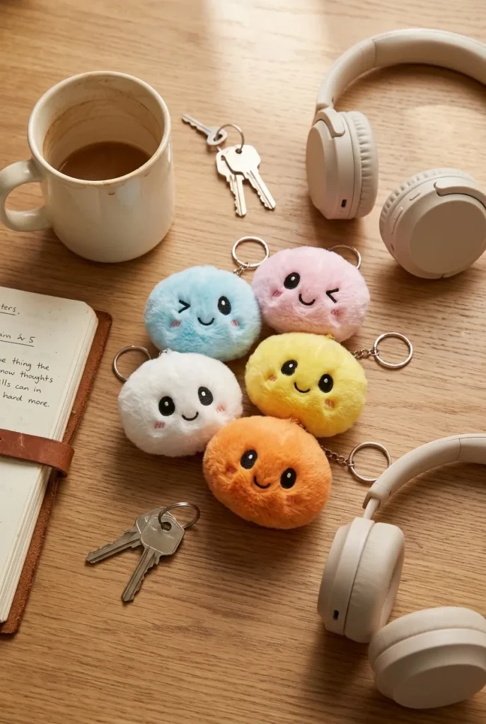 Dumpling Squishy Nyckelring 6-pack Plysch på skrivbordet