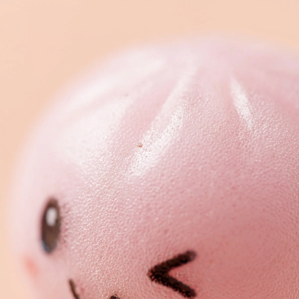Dumpling Squishy Nyckelring 6-pack Plysch — närbild på strukturen