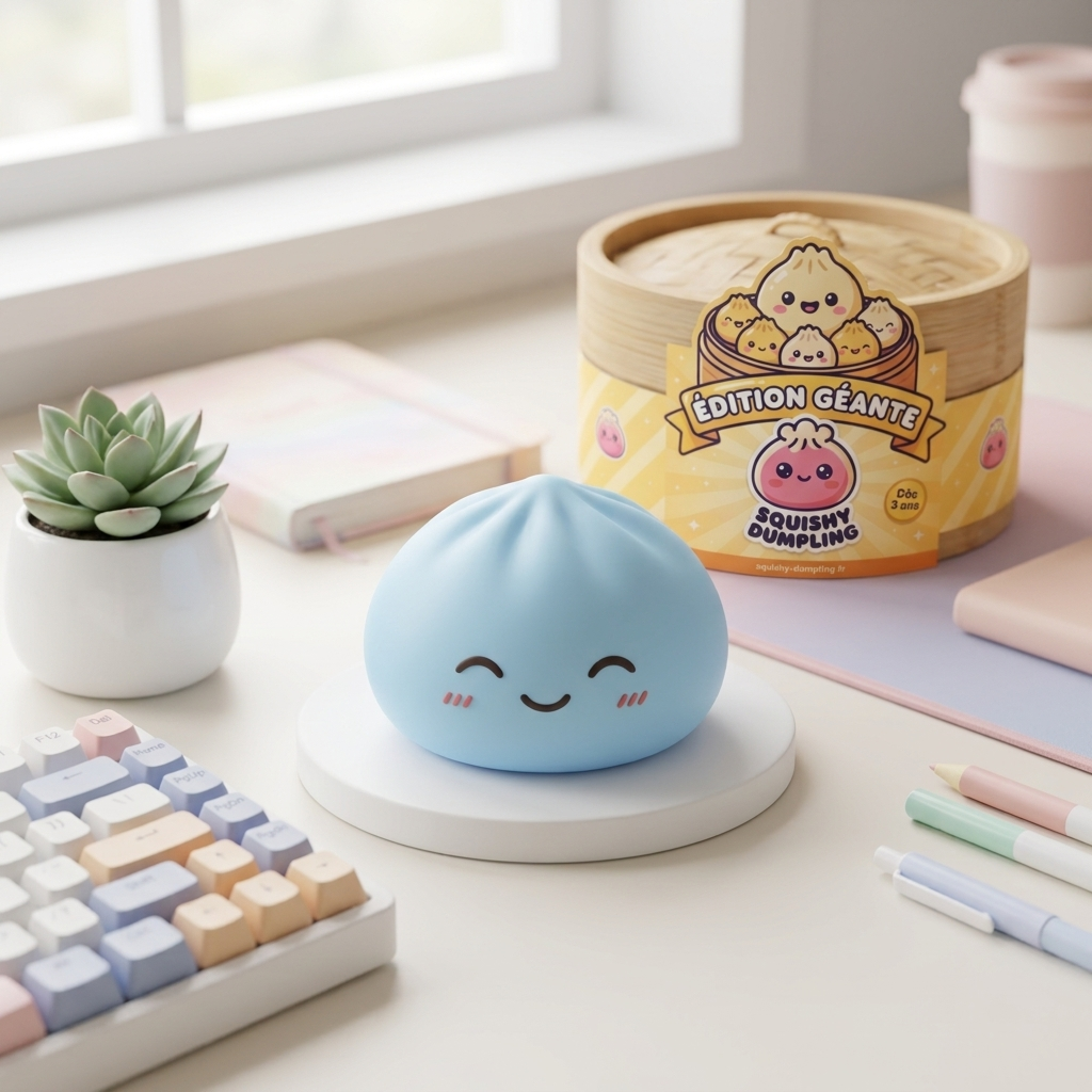 Dumpling Squishy Jumbo Blå i sin kawaii-miljö