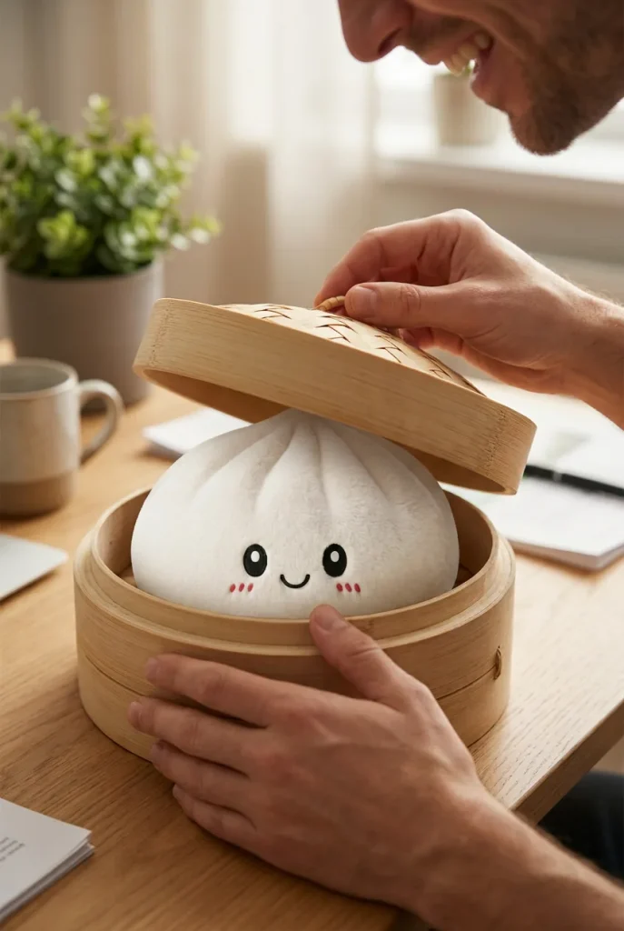 Squishy Dumpling Big Mysig Kramkudde i unboxing-ögonblicket