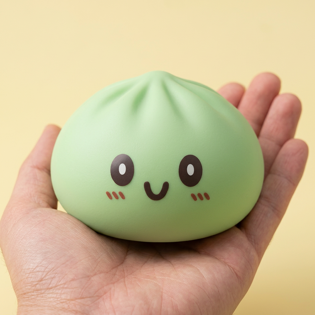 Giant Green Dumpling Squishy XXL i handen, verklig storlek