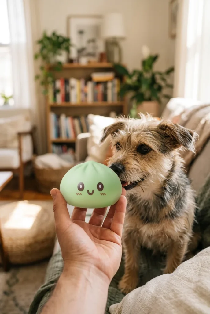 Giant Green Dumpling Squishy XXL med en gosedjursvän
