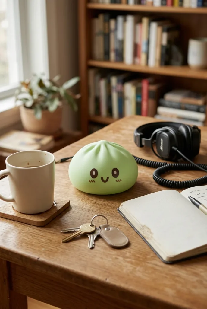 Giant Green Dumpling Squishy XXL på skrivbordet