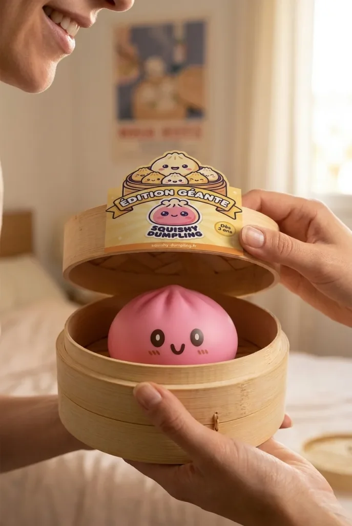 Dumpling Squishy Giant Rosa i unboxing-ögonblicket