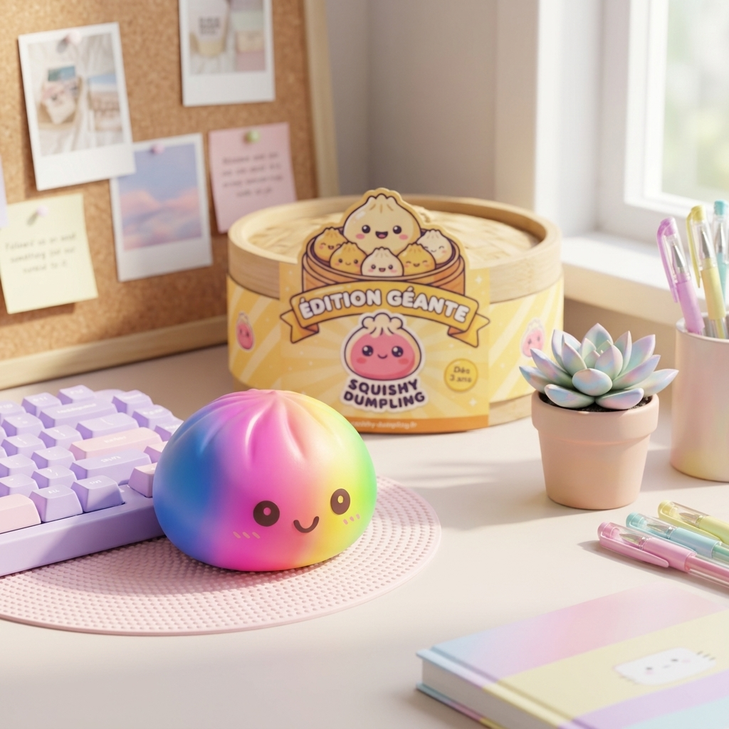 Rainbow Dumpling Squishy XXL i sin kawaii-miljö