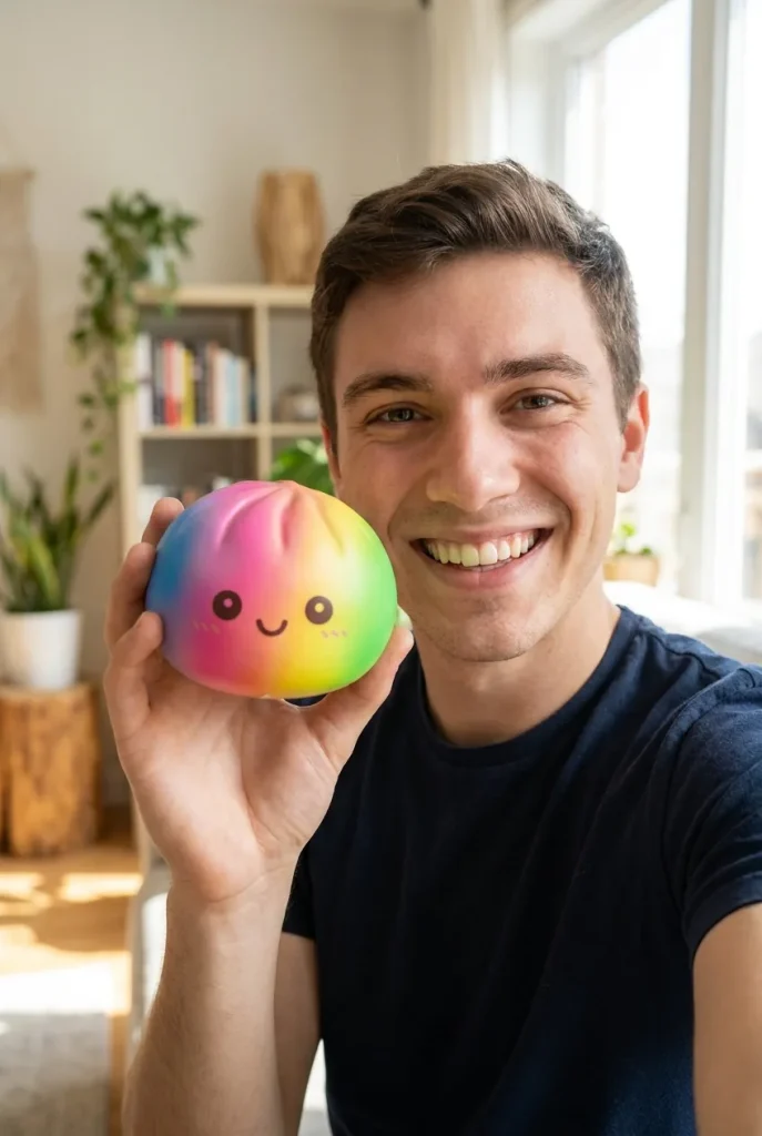 Rainbow Dumpling Squishy XXL i vardagen