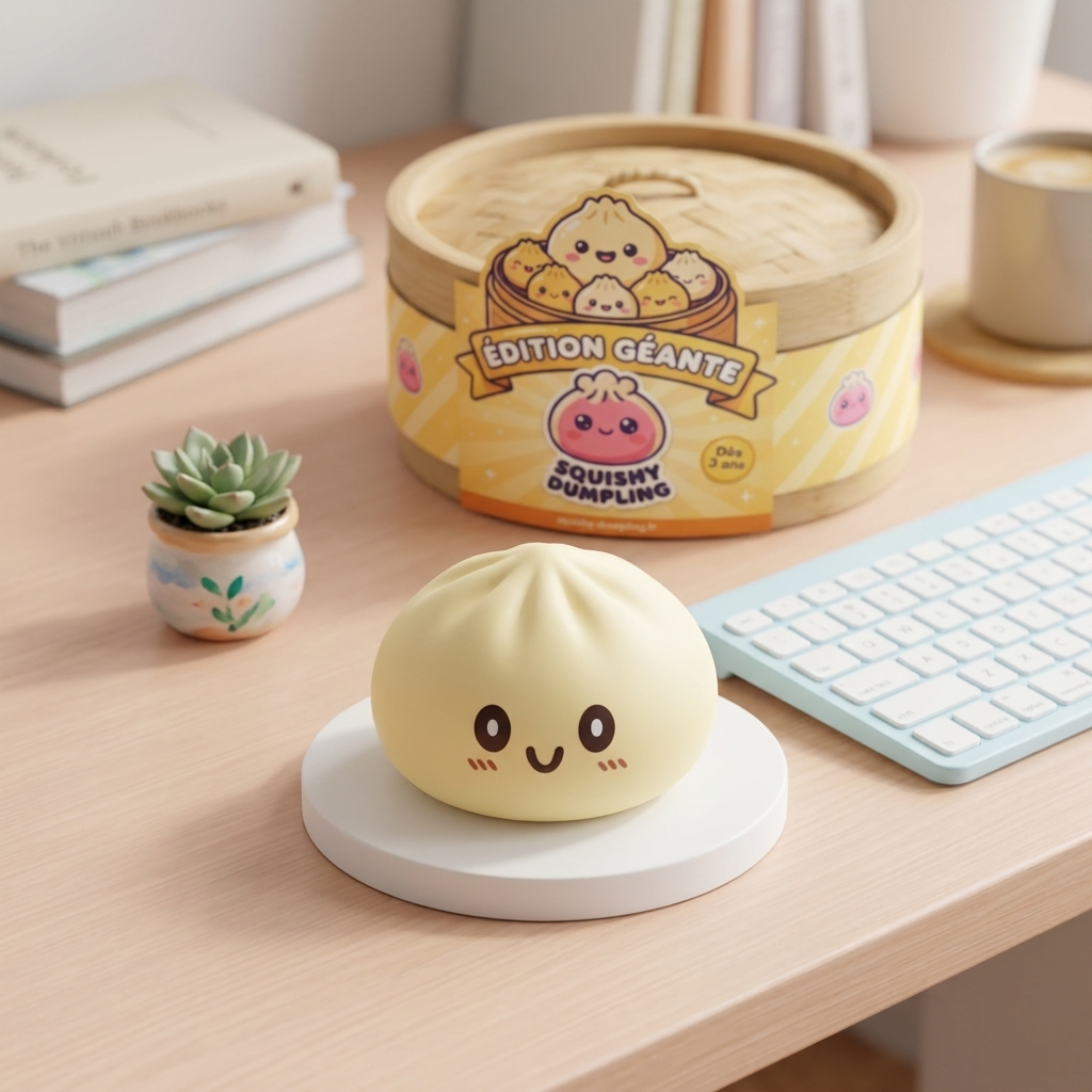 Squishy Dumpling Gul Jumbo XXL i sin kawaii-miljö