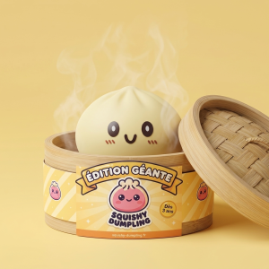 Squishy Dumpling Gul Jumbo XXL i sin bambu-ångkorg