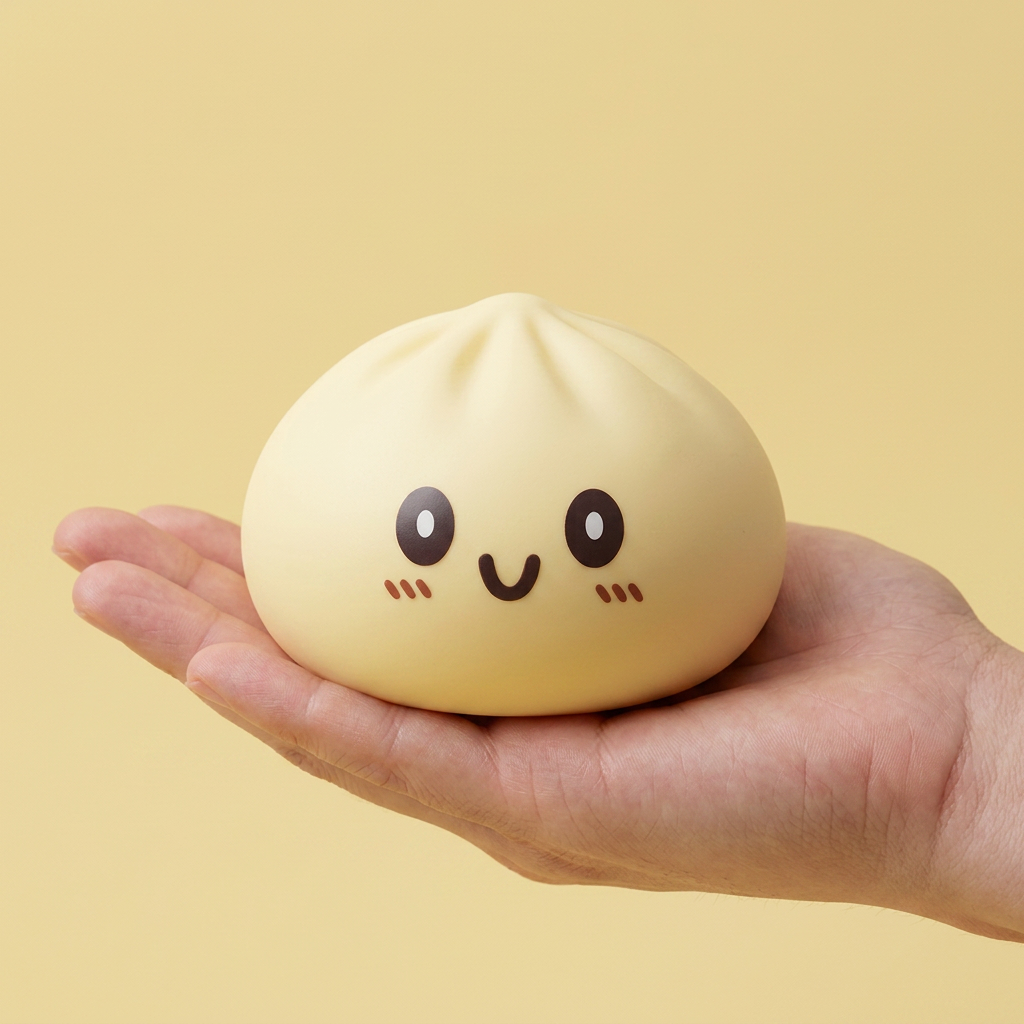 Squishy Dumpling Gul Jumbo XXL i handen, verklig storlek