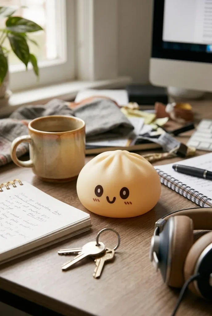Squishy Dumpling Gul Jumbo XXL på skrivbordet