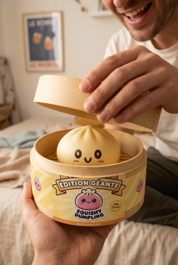 Squishy Dumpling Gul Jumbo XXL i unboxing-ögonblicket