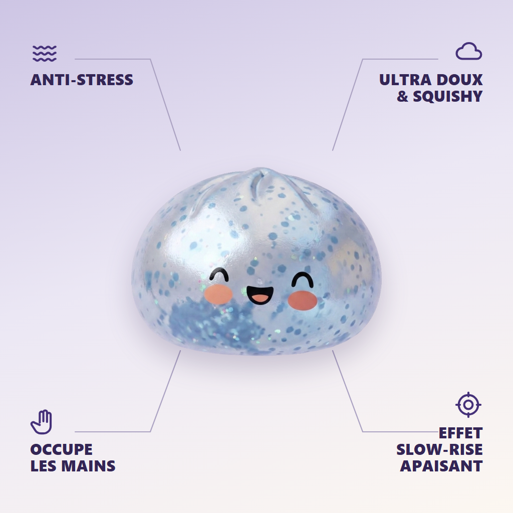 Dumpling Squishy Isblå Sparkle — dess fördelar