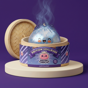 Dumpling Squishy Isblå Sparkle i sin bambu-ångkorg