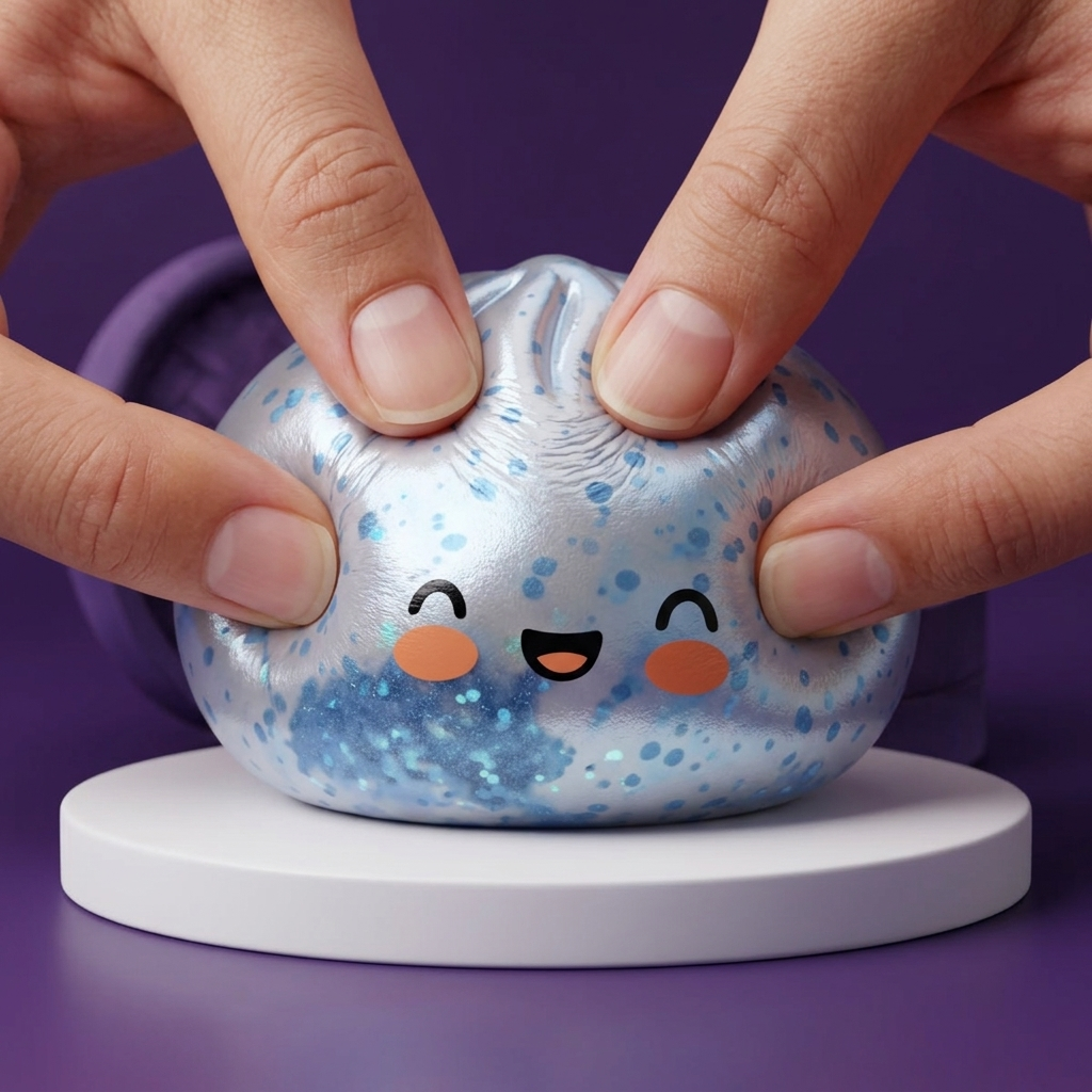 Dumpling Squishy Isblå Sparkle — i klämmet, mjukt slow-rise-skum