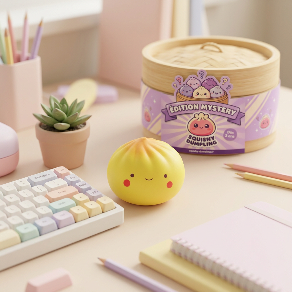 Dumpling Squishy Blind Box Mini 24-pack i sin kawaii-miljö
