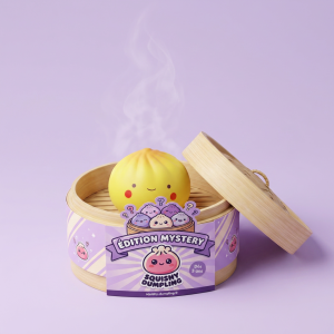 Dumpling Squishy Blind Box Mini 24-pack i sin bambu-ångkorg