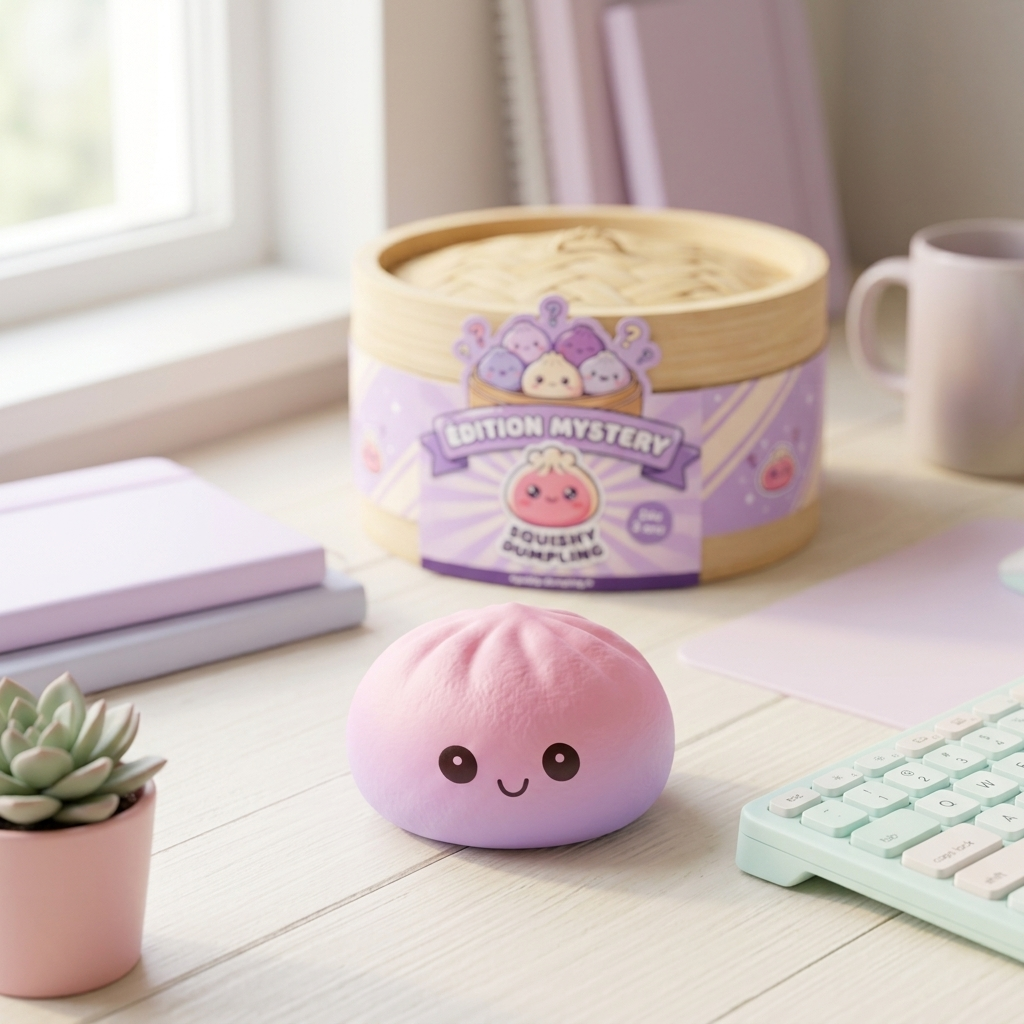 Mini Dumplings Squishy Mystery Överraskningspack i sin kawaii-miljö