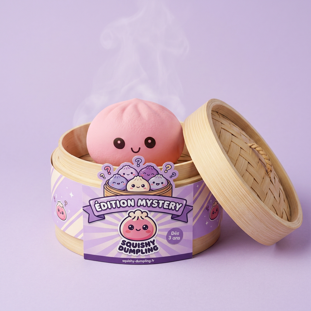 Mini Dumplings Squishy Mystery Överraskningspack i sin bambu-ångkorg