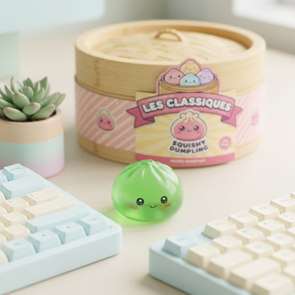 Mini Dumpling Squishy Socker i sin kawaii-miljö