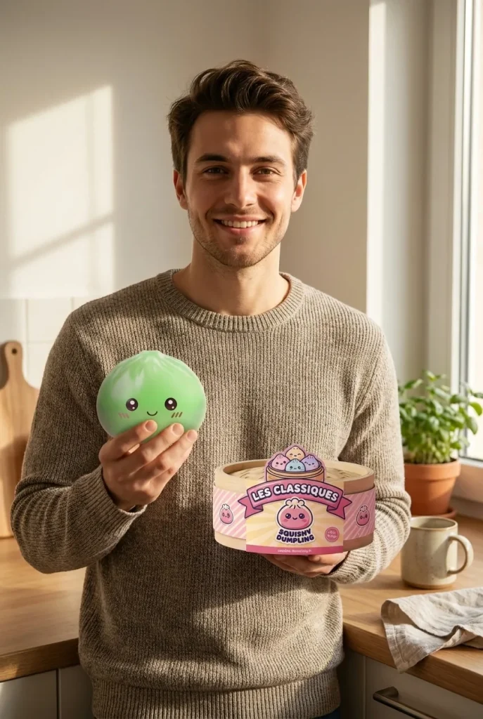 Mini Dumpling Squishy Socker med sin ask