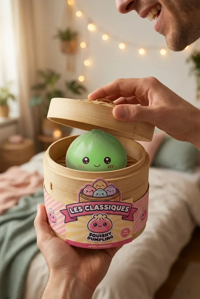 Mini Dumpling Squishy Socker i unboxing-ögonblicket