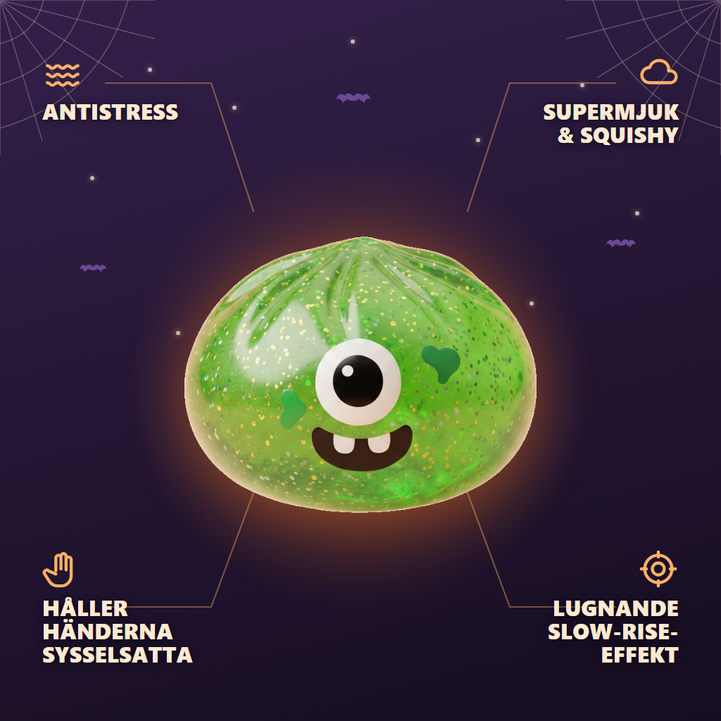 Squishy Dumpling Monster Halloween Grön Glitter — dess fördelar