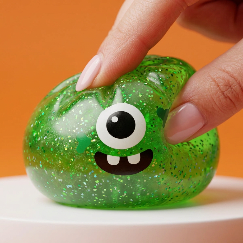 Squishy Dumpling Monster Halloween Grön Glitter — slow-rise-effekt, skummet återtar långsamt sin form
