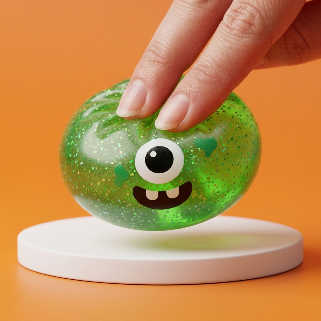 Squishy Dumpling Monster Halloween Grön Glitter — i klämmet, mjukt slow-rise-skum