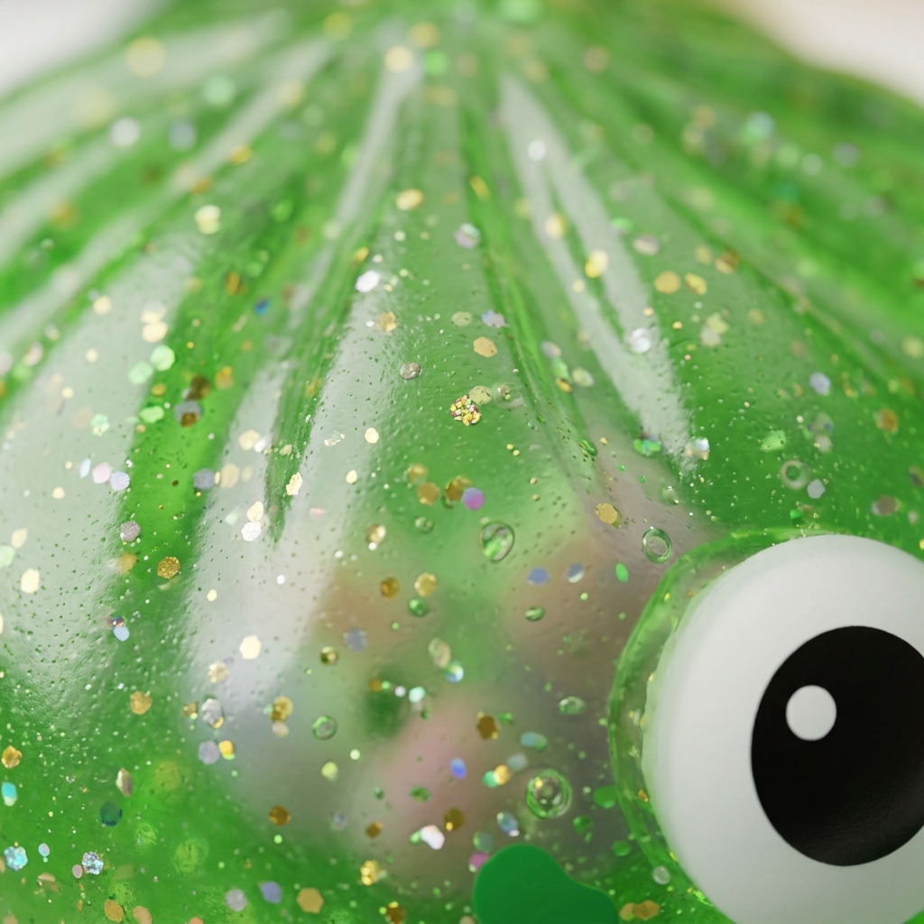 Squishy Dumpling Monster Halloween Grön Glitter — närbild på strukturen