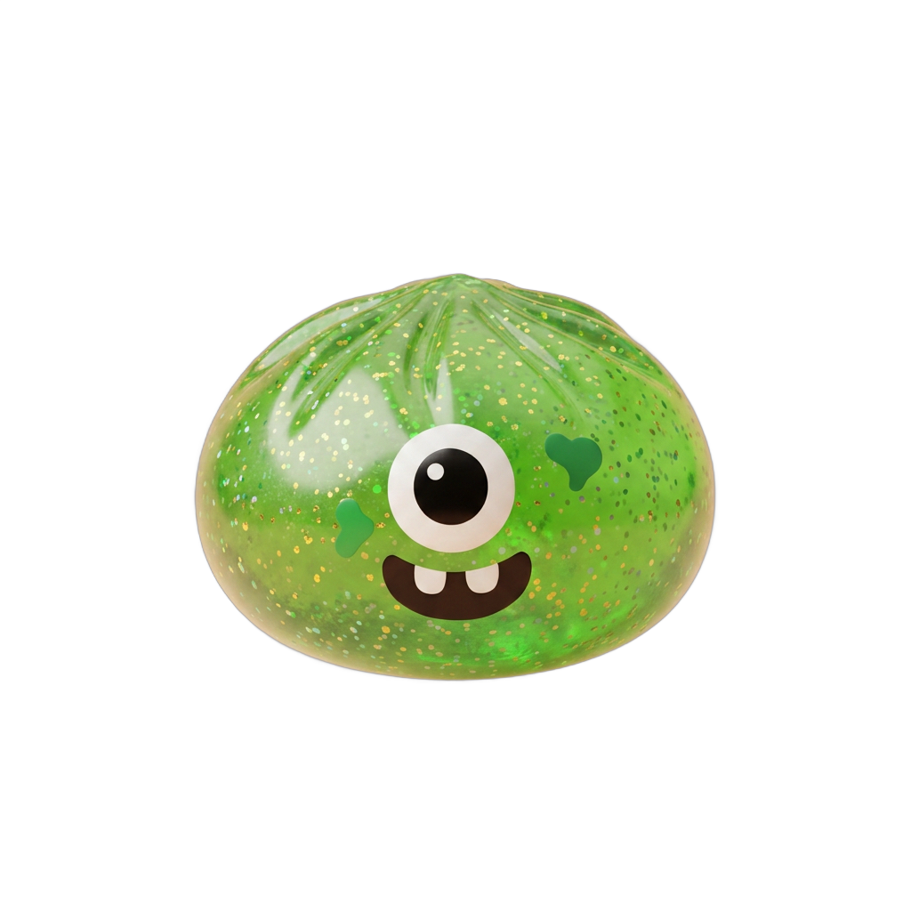 Squishy Dumpling Monster Halloween Grön Glitter — i klämmet, mjukt slow-rise-skum