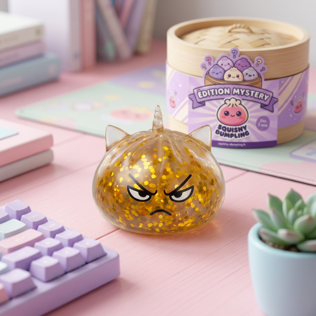 Glitter Dumpling Squishy Rare Magisk Enhörning i sin kawaii-miljö