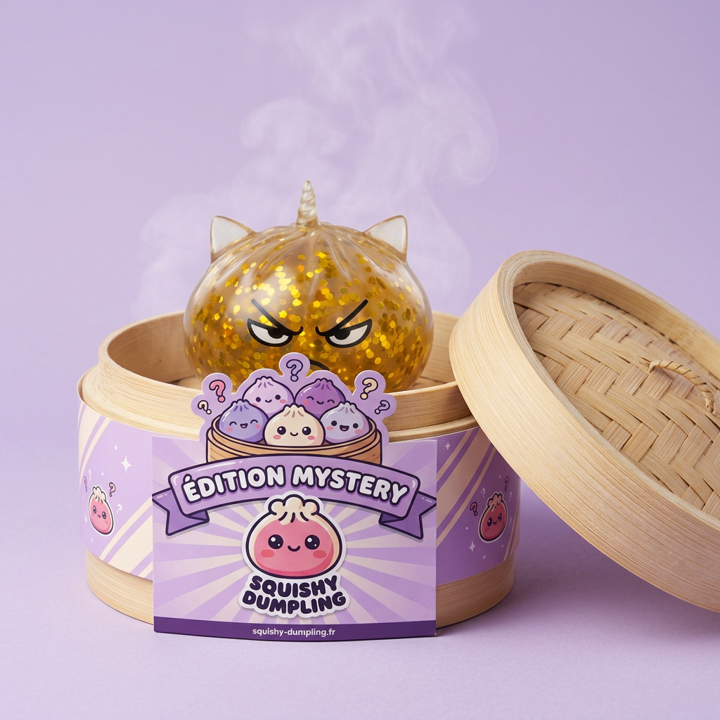 Glitter Dumpling Squishy Rare Magisk Enhörning i sin bambu-ångkorg