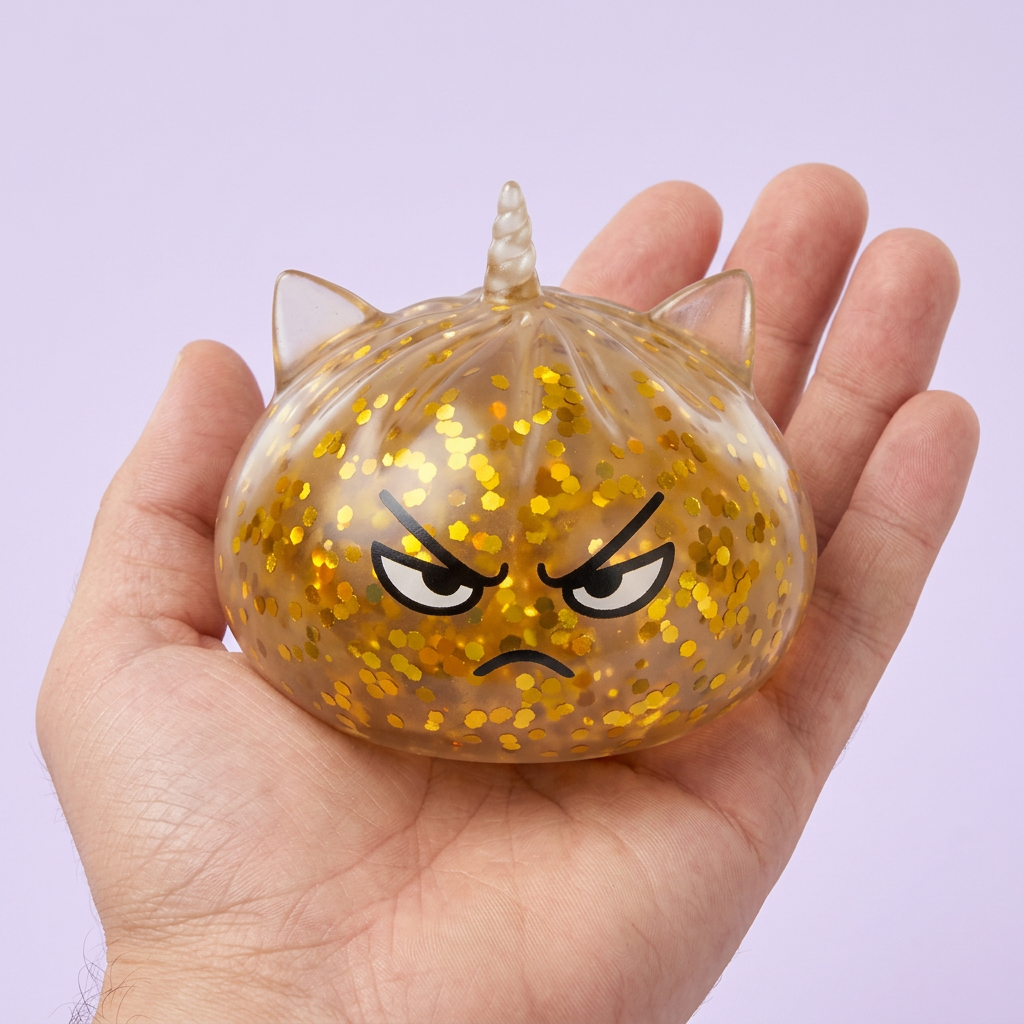 Glitter Dumpling Squishy Rare Magisk Enhörning i handen, verklig storlek