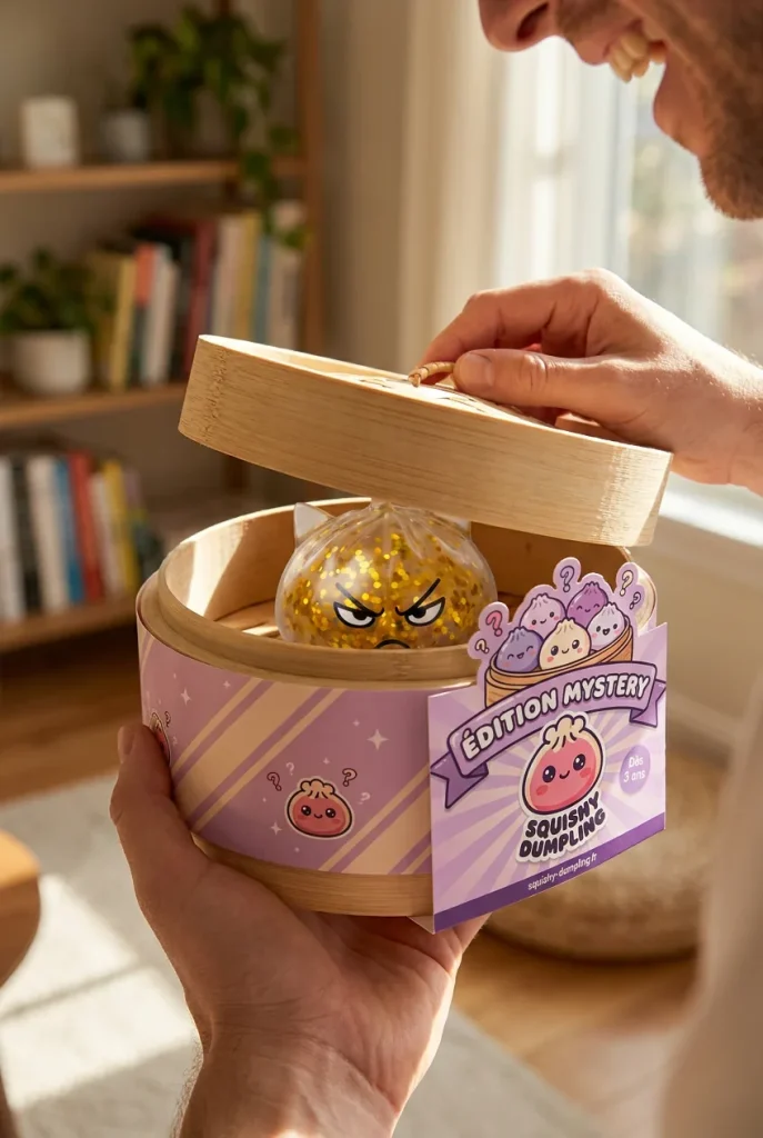 Glitter Dumpling Squishy Rare Magisk Enhörning i unboxing-ögonblicket