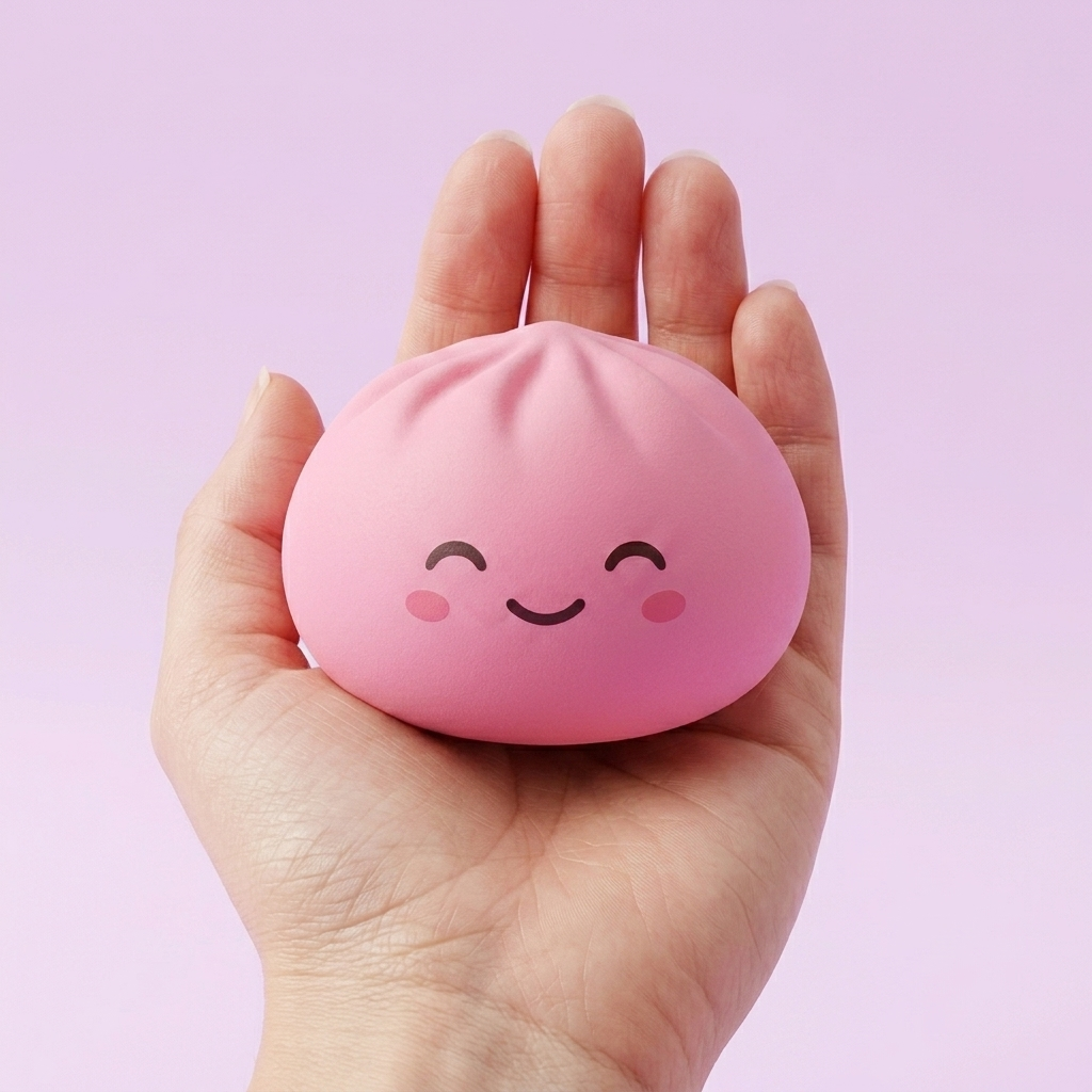 Mystery Dumpling Squishy Bambuskorg i handen, verklig storlek