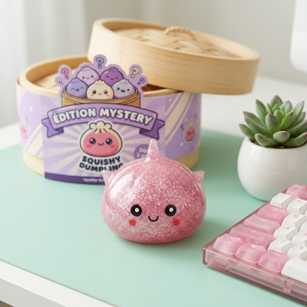 Mystery Dumpling Squishy Glitter Enhörning i sin kawaii-miljö
