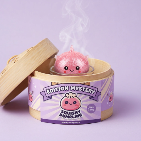 Mystery Dumpling Squishy Glitter Enhörning i sin bambu-ångkorg