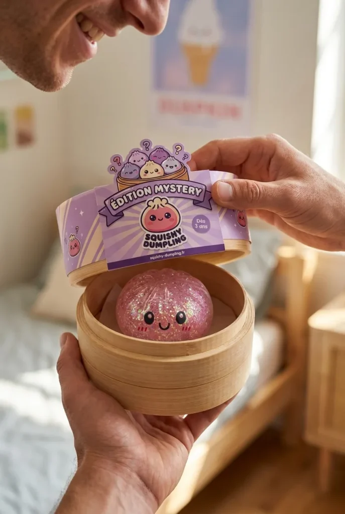 Dumplings Squishy Glitter – Glittrig Mystery-Dumpling i unboxing-ögonblicket