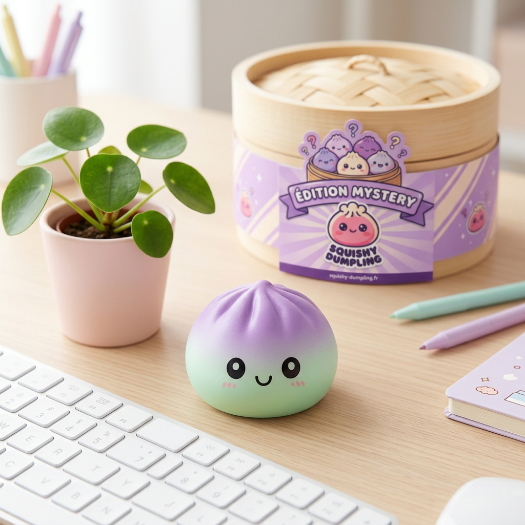 Dumpling Squishy Ombre Mystery Överraskningsask i sin kawaii-miljö
