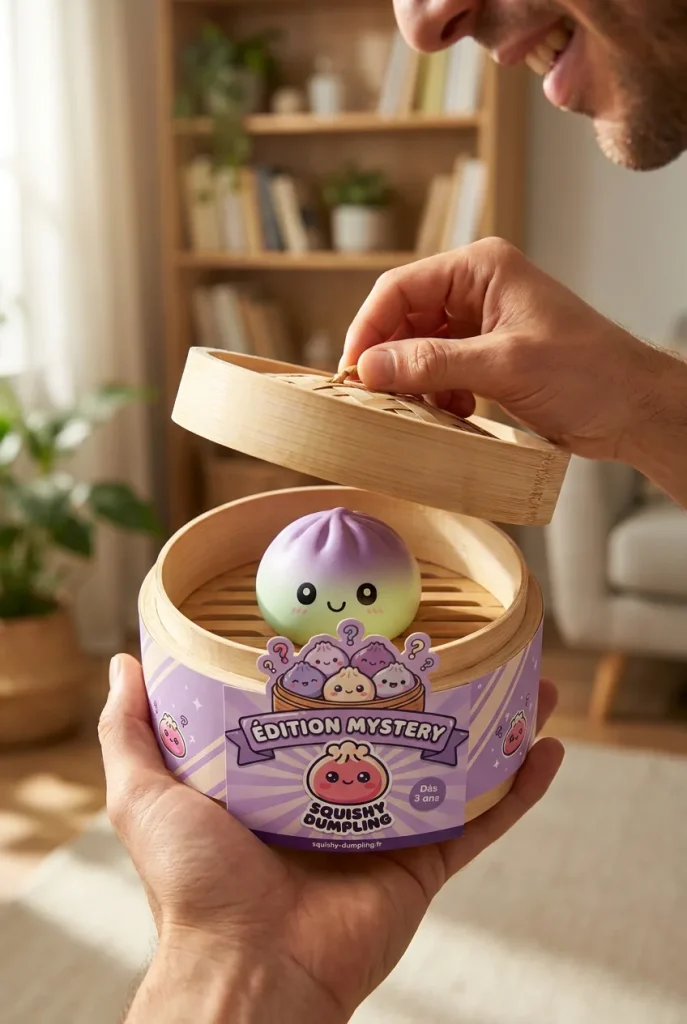 Dumpling Squishy Ombre Mystery Överraskningsask i unboxing-ögonblicket