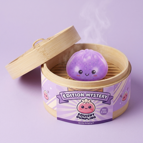 Dumpling Squishy Mystery Glow in the Dark Glitter Nattlampa i sin bambu-ångkorg